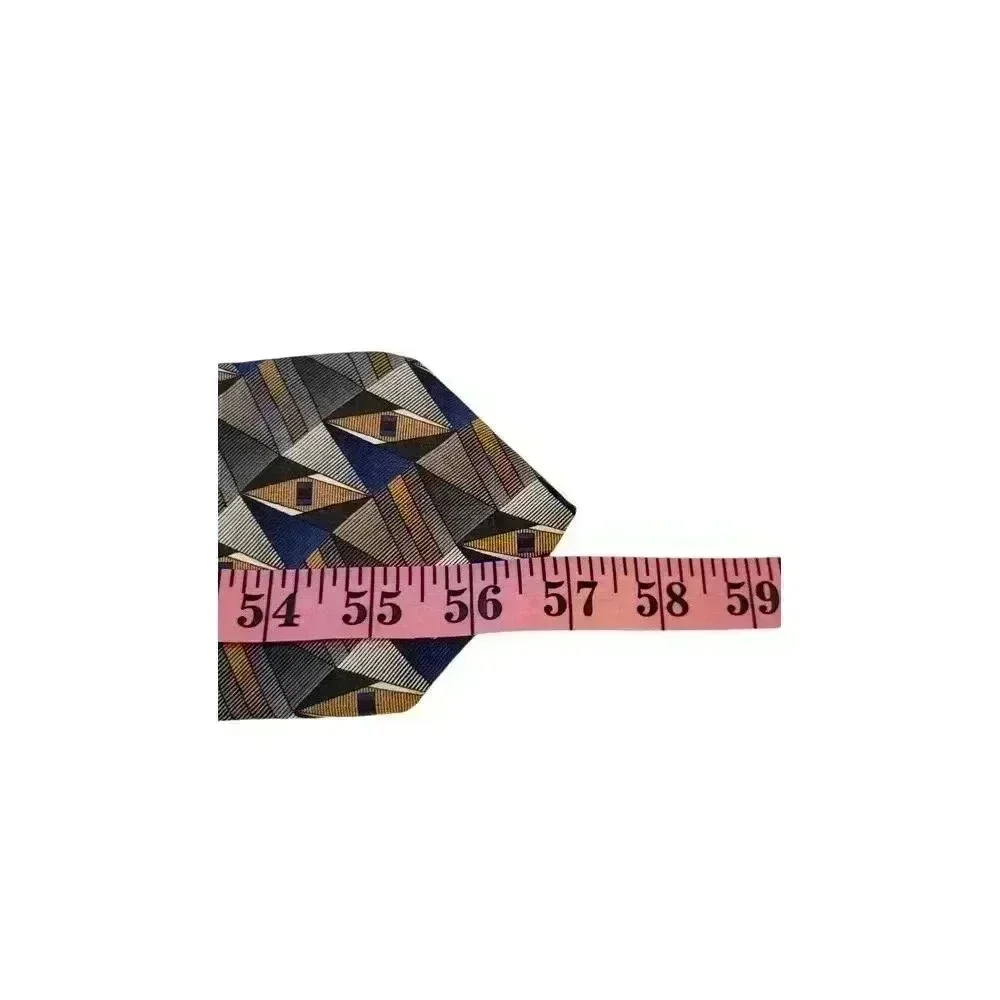 Platinum Designs Tan Blue‎ Geometric 100% Silk Classic Men's Tie Business Church